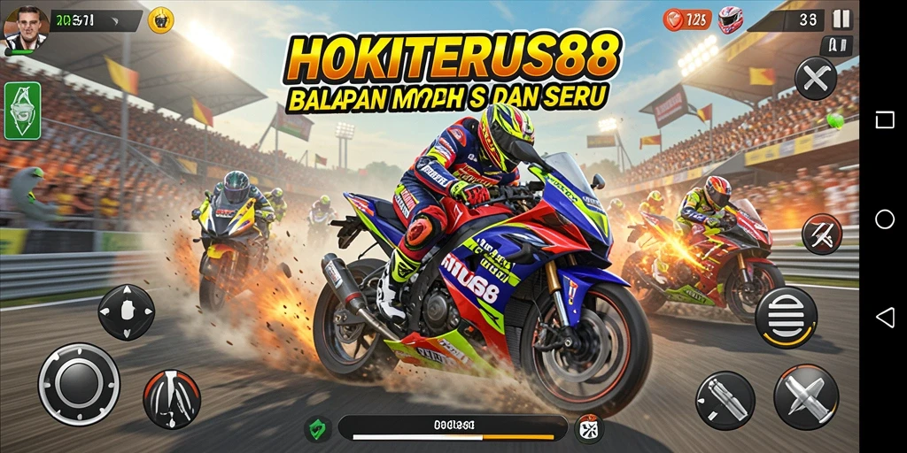 Gameplay HOKITERUS88 yang penuh aksi di lintasan balap.