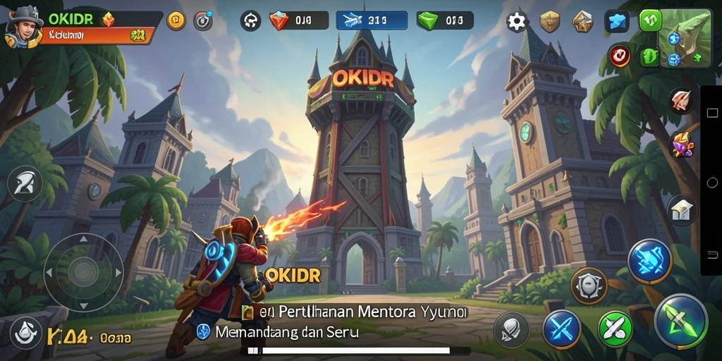 Tampilan gameplay seru dari OKIDR yang menghadirkan pertahanan menara menantang.
