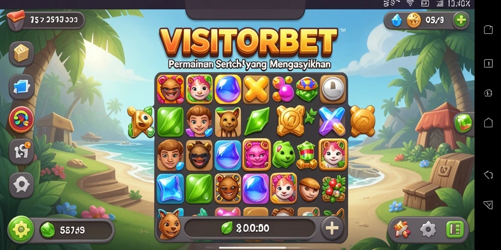 Tampilan gameplay Match-3 VISITORBET dengan grafis yang memukau.